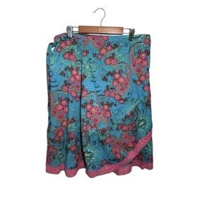 Karma Verona Wrap Skirt One Size Lace Trim Boho Floral Handcrafted Teal Pink NWT